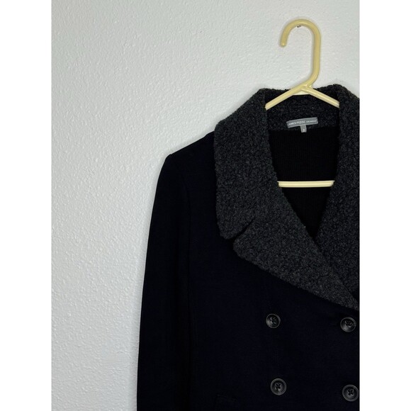 James Perse Double Breasted Cotton Pea Coat Jacket Size 2 USA Wool Blend Black - Picture 2 of 16